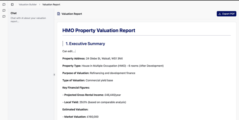 AI-Powered Valuation Report Dashboard
