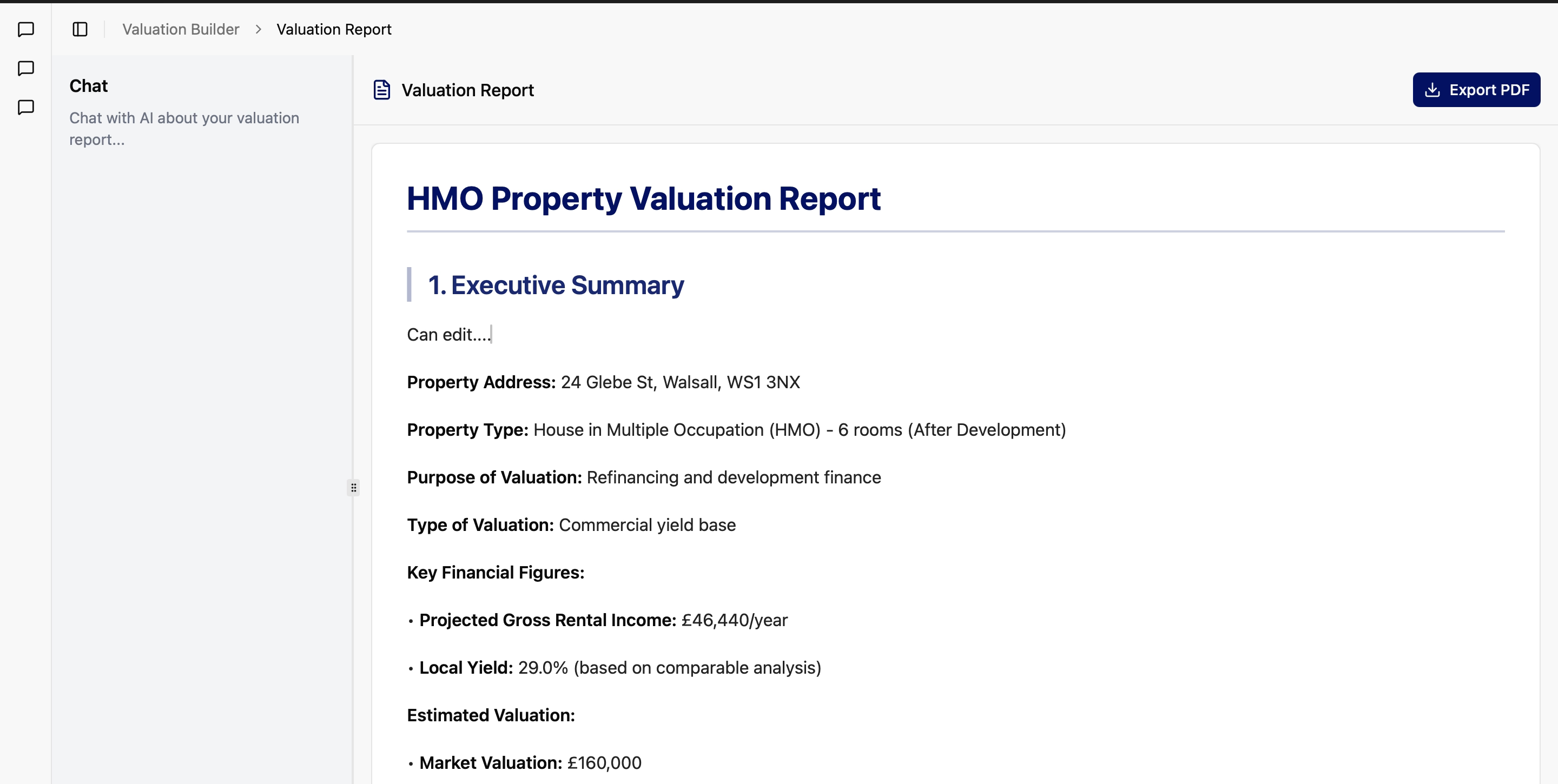 AI-Powered Valuation Report Dashboard
